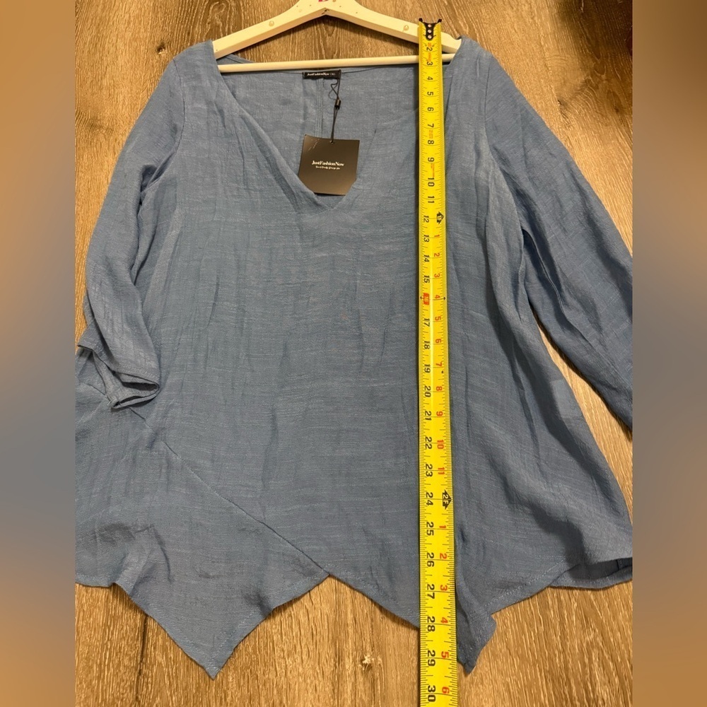 NWT Just Fashion Now Blue Oversized Flowy Lagenlook Blouse Asymmetrical Small - Picture 4 of 8